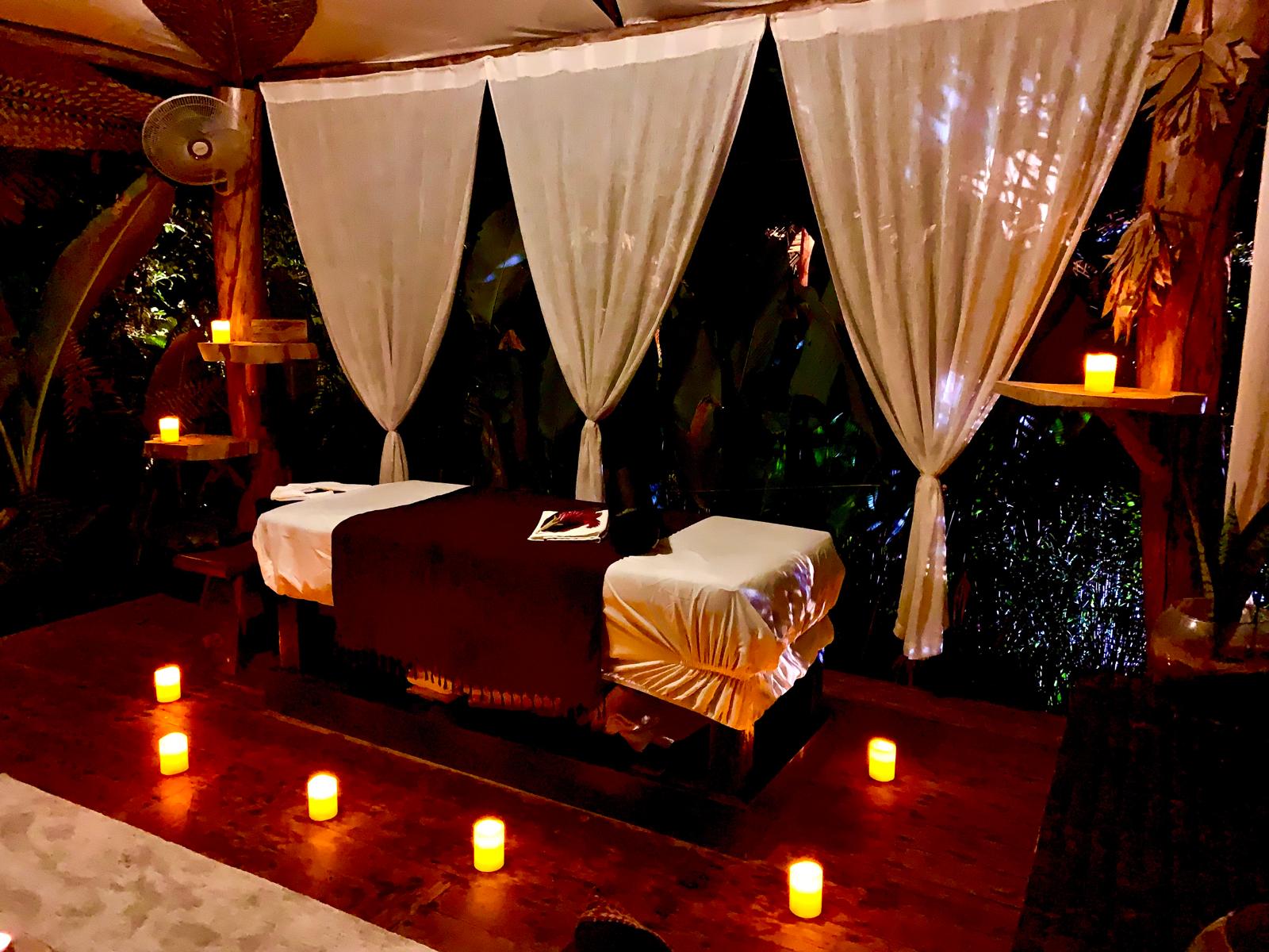 Bluff Beach Jungle Spa open-air cabana set in the rainforest