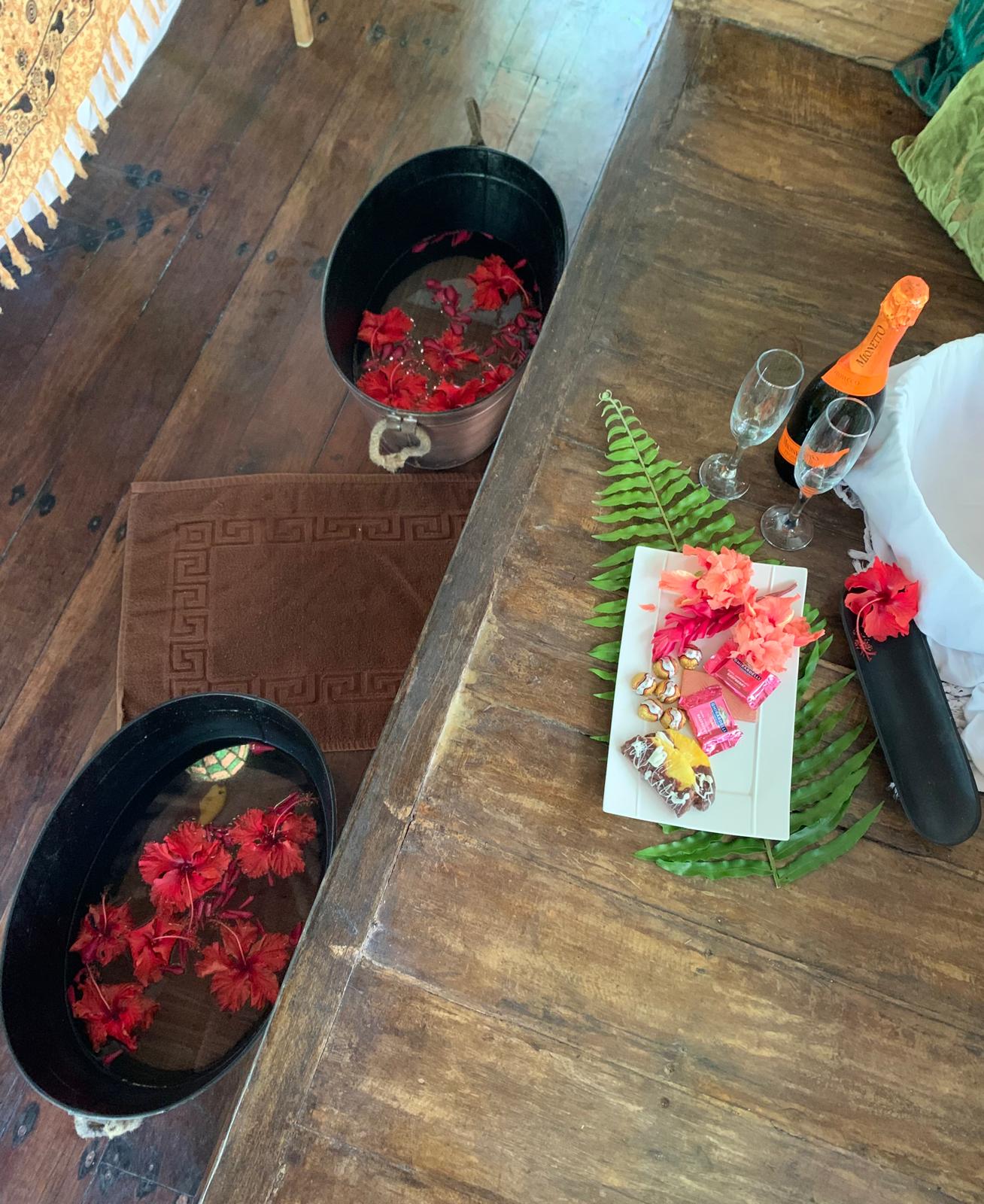 Cabana surrounded by tropical rainforest at Bluff Beach Jungle Spa