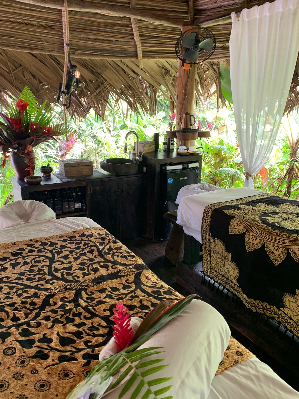 Soft natural light through the jungle canopy onto the cabana