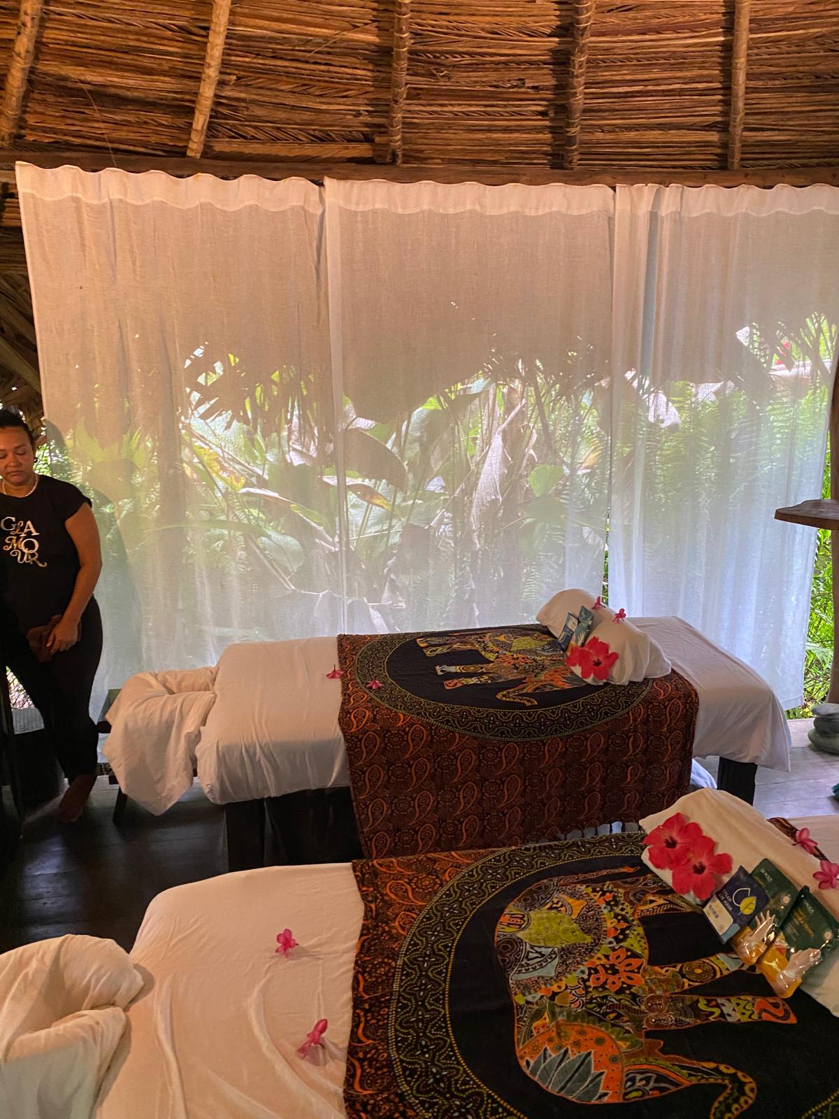 Tropical jungle setting surrounding the open-air spa cabana