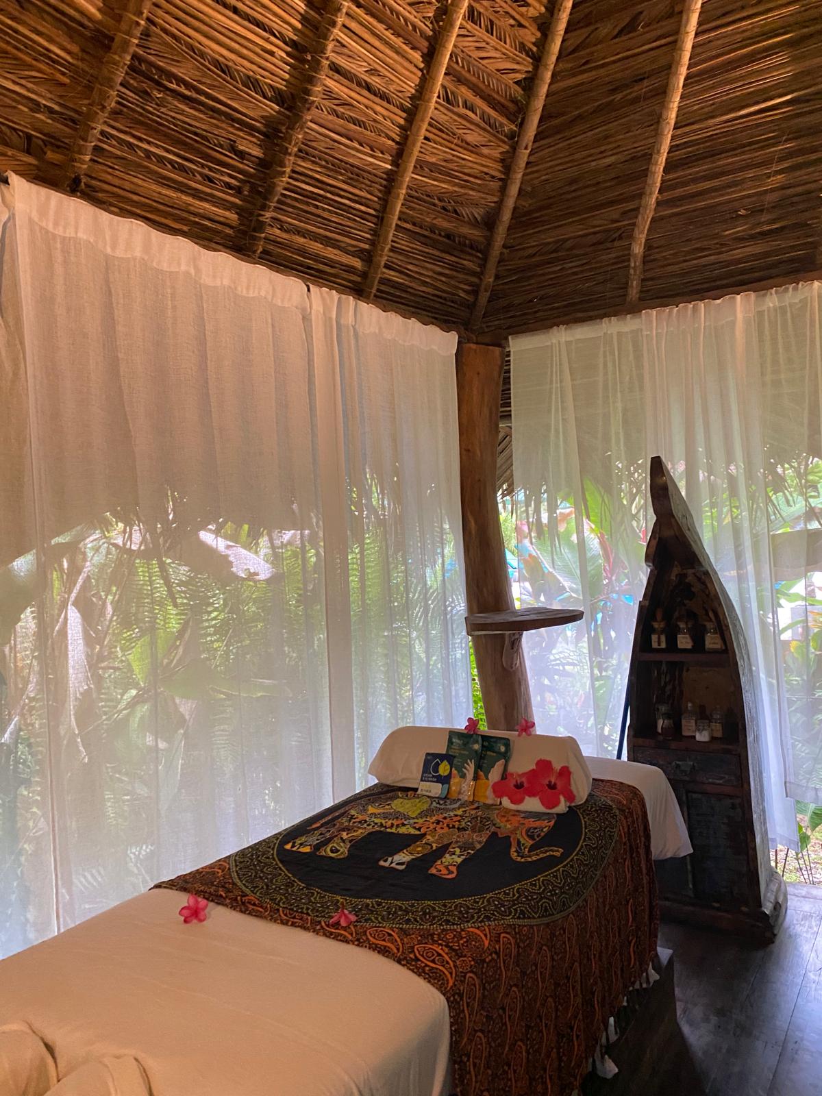 Bluff Beach Jungle Spa cabana view through the rainforest