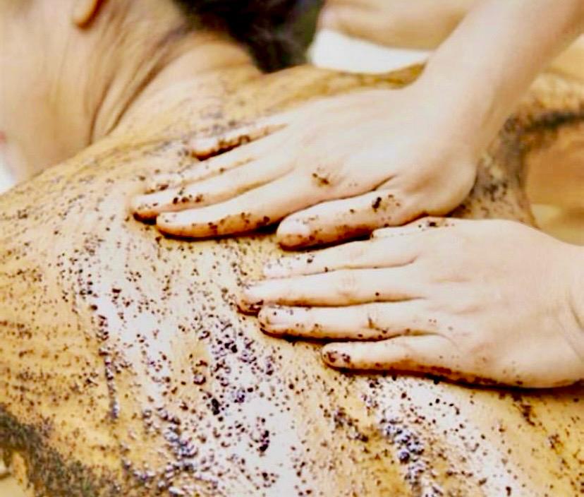 Banana-wrapped volcanic ash mud body treatment at Bluff Beach Jungle Spa